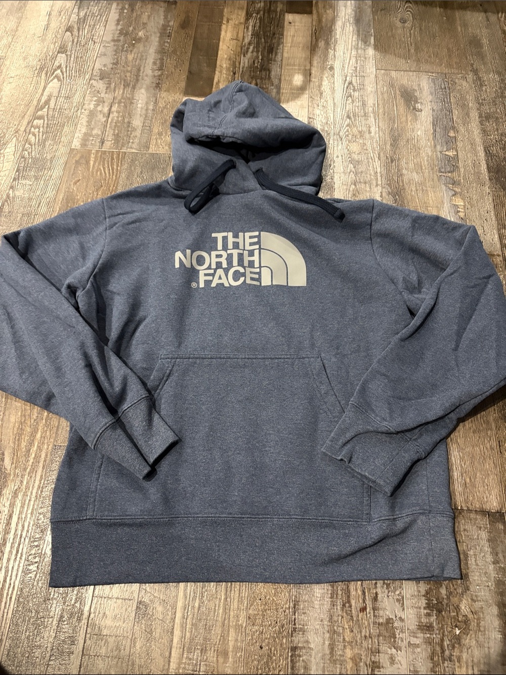 The North Face Heather navy Hooded Pullover with Logo